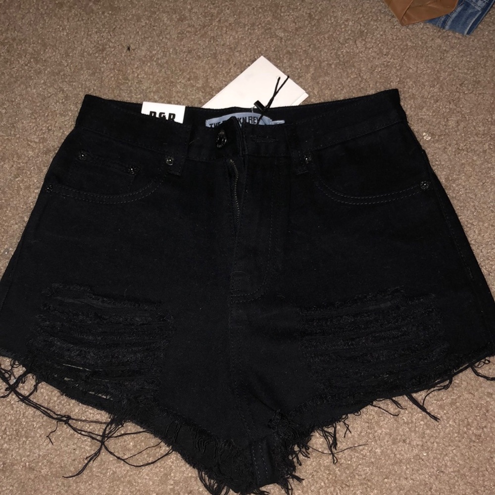 high waisted cut off black denim shorts